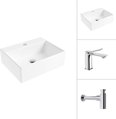 Умывальник со смесителем Lauter 21344 + Allure 21C618С с сифоном 21635CH (хром)