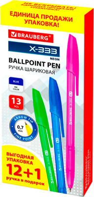 Набор шариковых ручек Brauberg X-333 Neon / 144250 (13шт, синий)