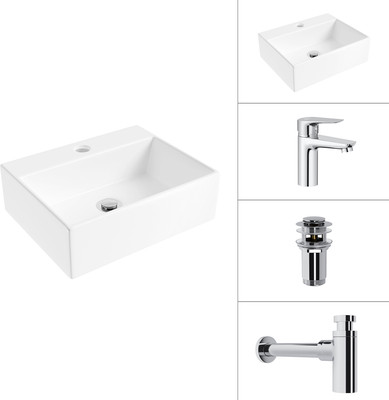 Умывальник со смесителем Lauter 21344 + Awe 21CK128C с сифоном 21635CH и донным клапаном 21190CH (хром)