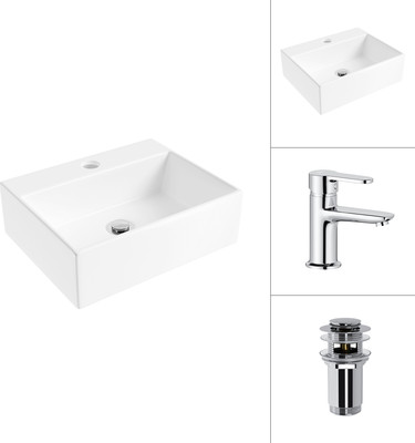 Умывальник со смесителем Lauter 21344 + Jet 21AM12361 с донным клапаном 21190CH (хром)