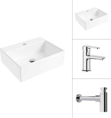 Умывальник со смесителем Lauter 21344 + Jet 21AM12361 с сифоном 21635CH (хром)