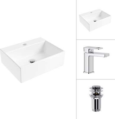 Умывальник со смесителем Lauter 21344 + Cascade 21СК655C с донным клапаном 21190CH (хром)