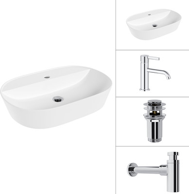 Умывальник со смесителем Lauter 21460-60 + Velvet 21СК696С +сифон 21635CH +донный клапан 21190CH (хром)