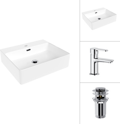 Умывальник со смесителем Lauter 21478 + Jet 21AM12361 с донным клапаном 21190CH (хром)