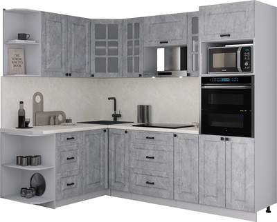 Кухонный гарнитур Интерлиния Мила Деко 1.68x2.4 LV (керамика/керамика/опал светлый)