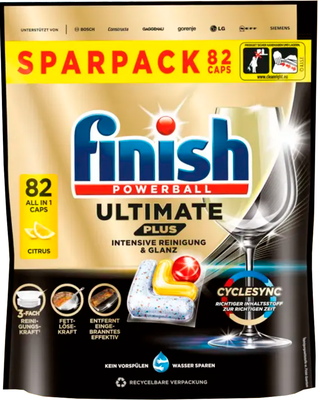 Капсулы для посудомоечных машин Finish Powerball Ultimate Plus AIO Лимон (82шт)