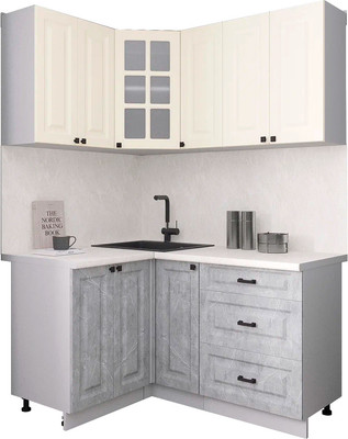 Кухонный гарнитур Интерлиния Мила Деко 1.2x1.5 (керамика/белый/опал светлый)