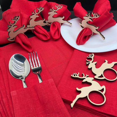 Комплект столового белья ОМурМебель Летящий олень (6шт, красный)