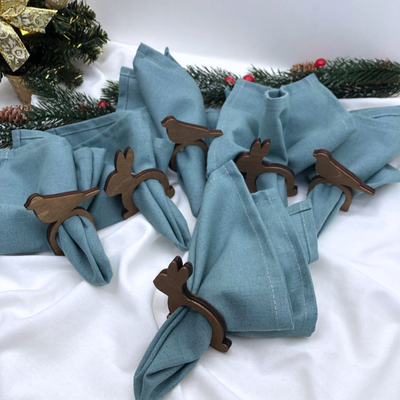 Сервировочная салфетка ОМурМебель с держателями Зайчик, птичка (6шт, синий)