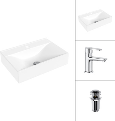 Умывальник со смесителем Lauter 21887B + Jet 21AM12361 с донным клапаном 21190CH (хром)