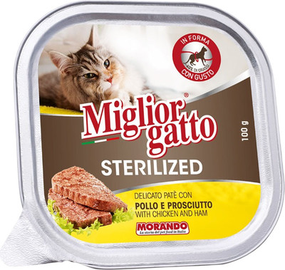 Влажный корм для кошек Miglior Gatto Sterilized Паштет курица с ветчиной (100г)
