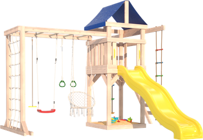 Игровой комплекс National Tree Company Fun Land с мод. сетка-рукоход, подв. креслом и качелями / ДКПМ-9 (не окрашен)