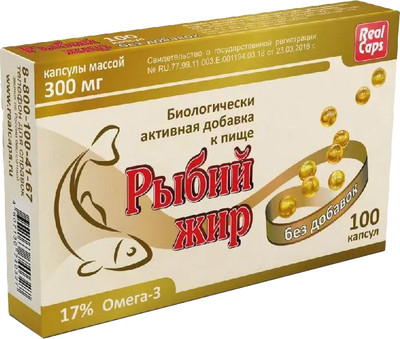 Жирные кислоты RealCaps Рыбий жир без добавок 300мг (100 капсул)