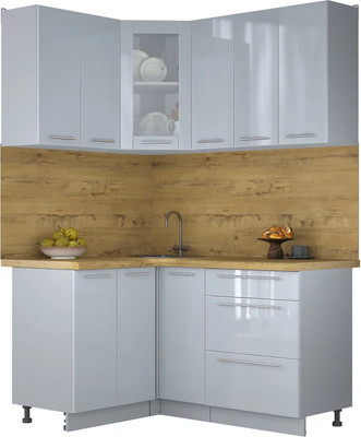 Кухонный гарнитур Интерлиния Мила Пластик 1.2x1.5 (туманный глянец/туманный глянец/дуб бунратти)