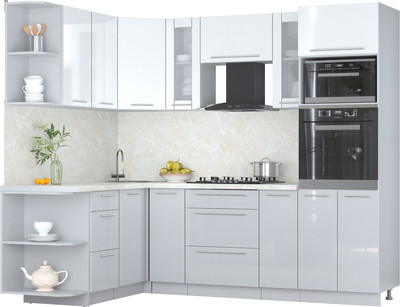 Кухонный гарнитур Интерлиния Мила Пластик 1.68x2.4 LV (белый глянец/туманный глянец/опал светлый)