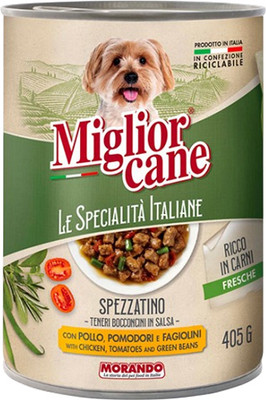 Влажный корм для собак Miglior Cane Le Specialita Italiane Кусочки в соусе кур., помид., фасоль (405г)