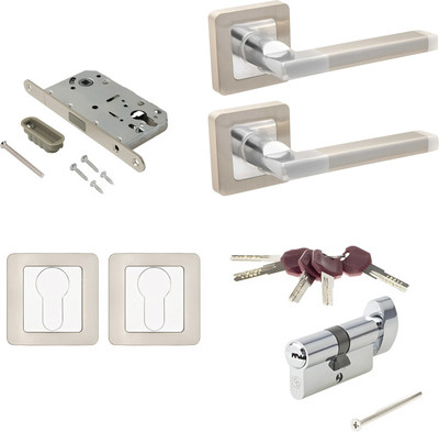 Комплект дверной фурнитуры Code Deco H-22050-A-NIS/CR под ключ (матовый никель/хром)