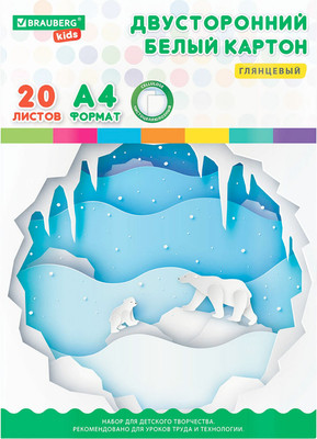 Набор белого картона Brauberg Kids Мелованный / 115160 (20л)