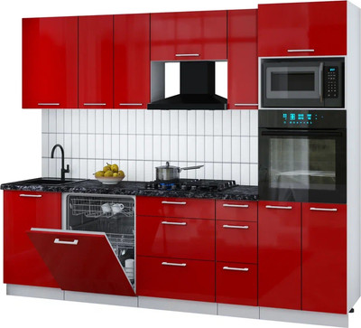 Кухонный гарнитур Интерлиния Мила Gloss 2.6-ПМ1 (красный глянец/красный глянец/кастилло темный)