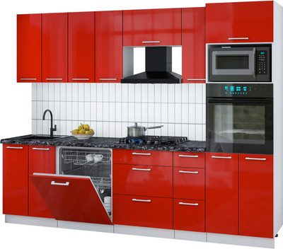 Кухонный гарнитур Интерлиния Мила Gloss 2.7-ПМ1 (красный глянец/красный глянец/кастилло темный)