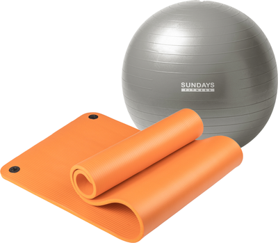 Набор для фитнеса Sundays Fitness Фитбол 75см IR97403 + Коврик 1.5см IR97506 (серый, оранжевый)
