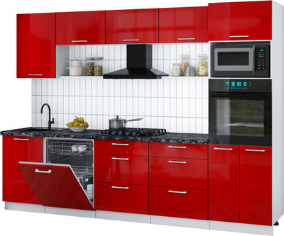 Кухонный гарнитур Интерлиния Мила Gloss 2.9-ПМ1 (красный глянец/красный глянец/кастилло темный)