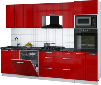 Кухонный гарнитур Интерлиния Мила Gloss 2.8-ПМ1 (красный глянец/красный глянец/кастилло темный)