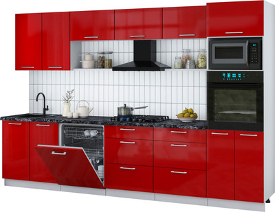 Кухонный гарнитур Интерлиния Мила Gloss 3.2-ПМ1 (красный глянец/красный глянец/кастилло темный)