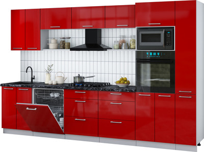 Кухонный гарнитур Интерлиния Мила Gloss 3.3-ПМ1 (красный глянец/красный глянец/кастилло темный)