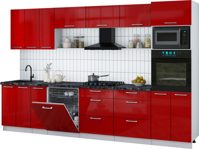 Кухонный гарнитур Интерлиния Мила Gloss 3.3-ПМ1-2 (красный глянец/красный глянец/кастилло темный)