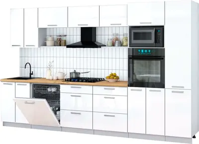 Кухонный гарнитур Interline Мила Gloss 3.4-ПМ1 (белый глянец/белый глянец/дуб бунратти)