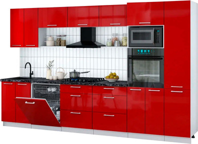 Кухонный гарнитур Интерлиния Мила Gloss 3.4-ПМ1 (красный глянец/красный глянец/кастилло темный)