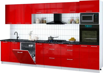 Кухонный гарнитур Интерлиния Мила Gloss 3.5-ПМ1-2 (красный глянец/красный глянец/кастилло темный)