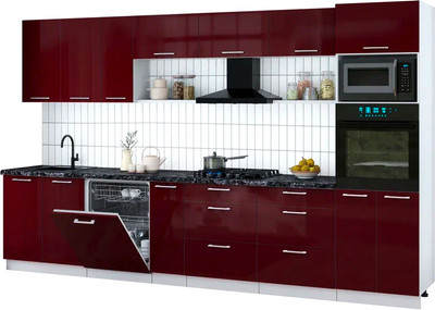 Кухонный гарнитур Интерлиния Мила Gloss 3.5-ПМ1-2 (бордовый глянец/бордовый глянец/кастилло темный)