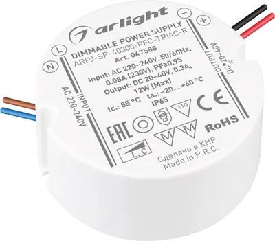 Блок питания для светильника Arlight ARPJ-SP-40300-PFC-TRIAC-R 12W 20-40V 300mA / 047588