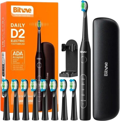 Ультразвуковая зубная щетка Bitvae BV D2 Daily Toothbrush+8 насадок+чехол+крышка+щеткодержатель (черный)