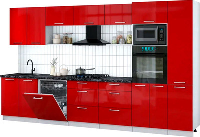 Кухонный гарнитур Интерлиния Мила Gloss 3.6-ПМ1 (красный глянец/красный глянец/кастилло темный)