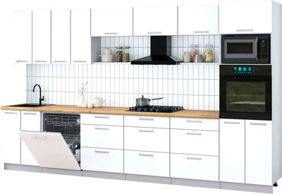 Кухонный гарнитур Интерлиния Мила Gloss 3.6-ПМ1-2 (белый/белый/дуб бунратти)