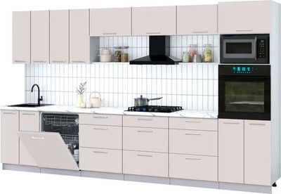 Кухонный гарнитур Интерлиния Мила Gloss 3.6-ПМ1-2 (кашемир/кашемир/белый гранит)