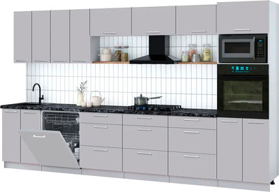 Кухонный гарнитур Интерлиния Мила Gloss 3.6-ПМ1-2 (грей/грей/кастилло темный)