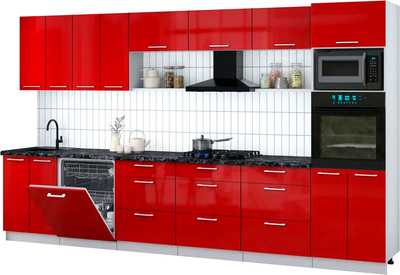 Кухонный гарнитур Интерлиния Мила Gloss 3.6-ПМ1-2 (красный глянец/красный глянец/кастилло темный)