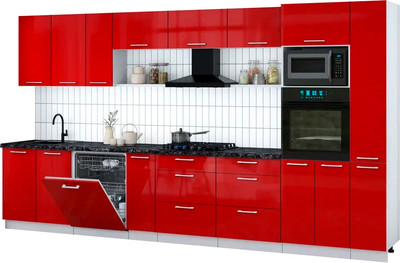 Кухонный гарнитур Интерлиния Мила Gloss 3.8-ПМ1 (красный глянец/красный глянец/кастилло темный)