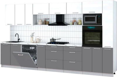 Кухонный гарнитур Интерлиния Мила Gloss 3.8-ПМ1 (серый/белый глянец/белый гранит)
