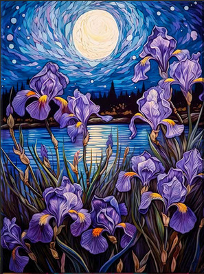 Картина по номерам Молли Ирисы под луной со светящейся краской 40х50 / FHR0630