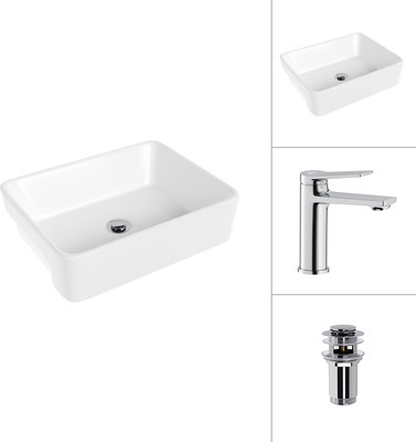 Умывальник со смесителем Lauter 21675 + Silk 21CK572С с донным клапаном 21190CH (хром)