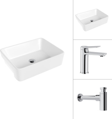 Умывальник со смесителем Lauter 21675 + Silk 21CK572С с сифоном 21635CH (хром)