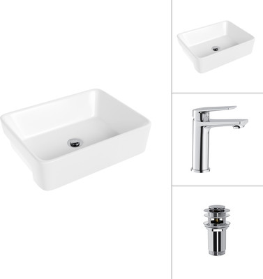 Умывальник со смесителем Lauter 21675 + Sky 21CK533C с донным клапаном 21190CH (хром)