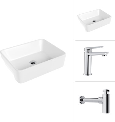 Умывальник со смесителем Lauter 21675 + Sky 21CK533C с сифоном 21635CH (хром)