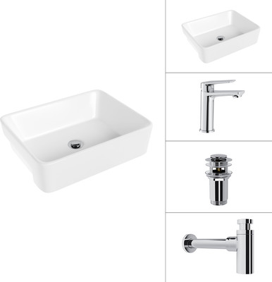 Умывальник со смесителем Lauter 21675 + Sky 21CK533C + сифон 21635CH + донный клапан 21190CH (хром)