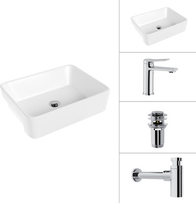 Умывальник со смесителем Lauter 21675 + Silk 21CK572С + сифон 21635CH + донный клапан 21190CH (хром)